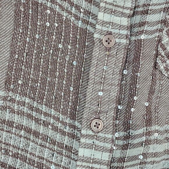 Style & Co Button Up Shirt Women's Small Long Sleeve Top Sequin Sparkle Taupe - Picture 6 of 7